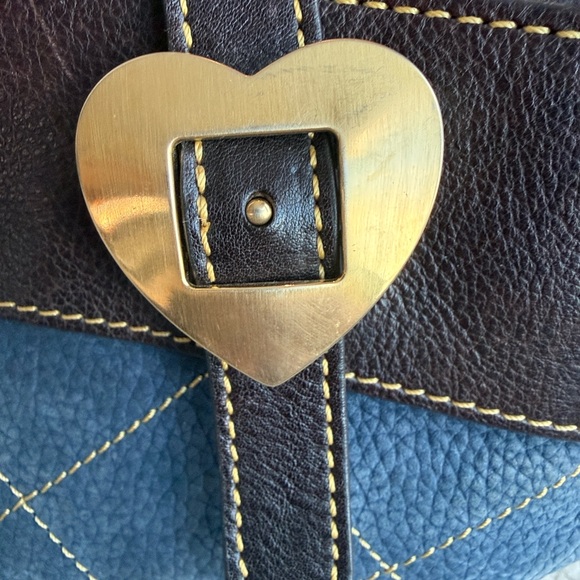 Dooney and Bourke Denim Color & Brown Leather Quilted Bag with Heart Accents - Picture 6 of 16